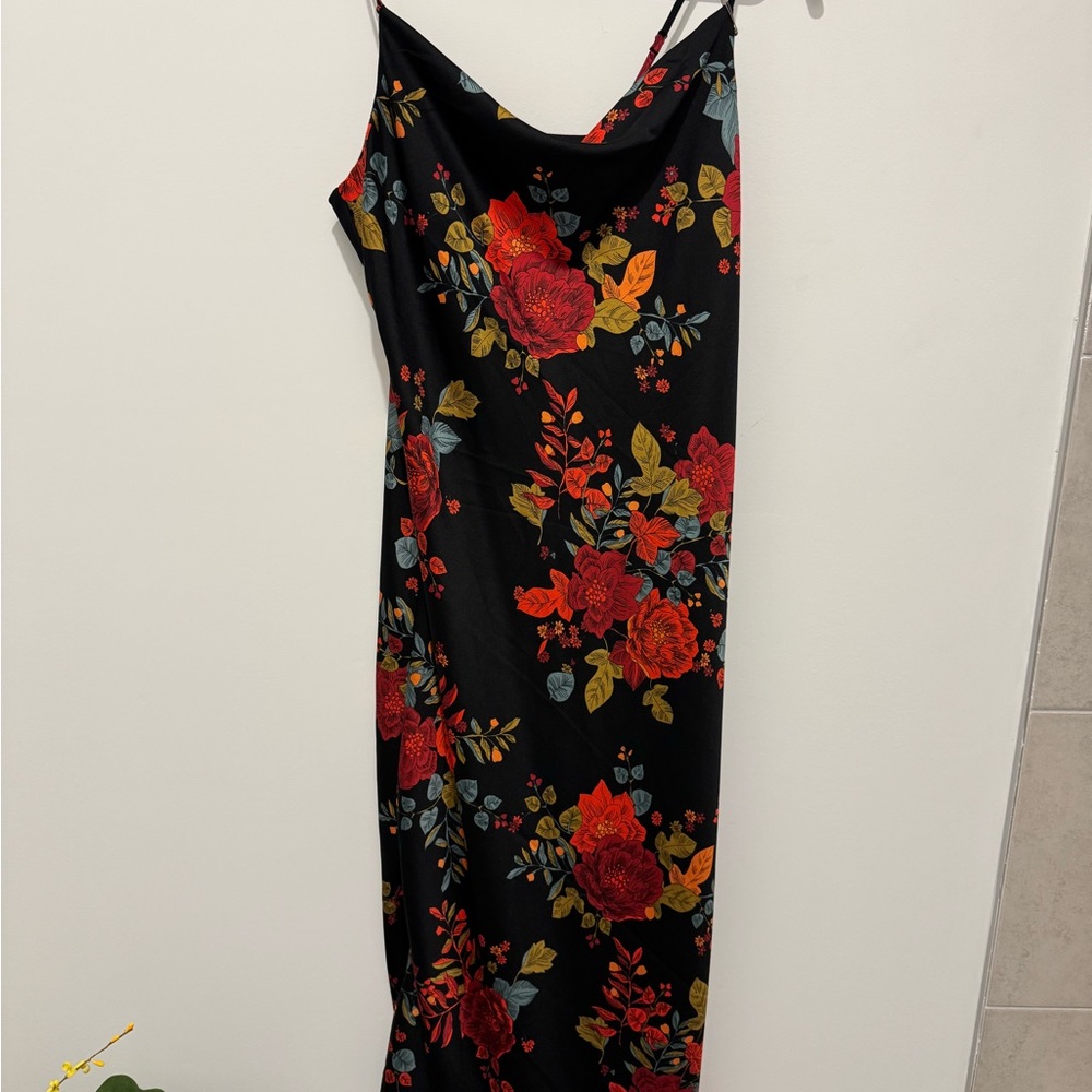 Sara Michelle Black Maxi Dress with Red and Yellow Floral Design